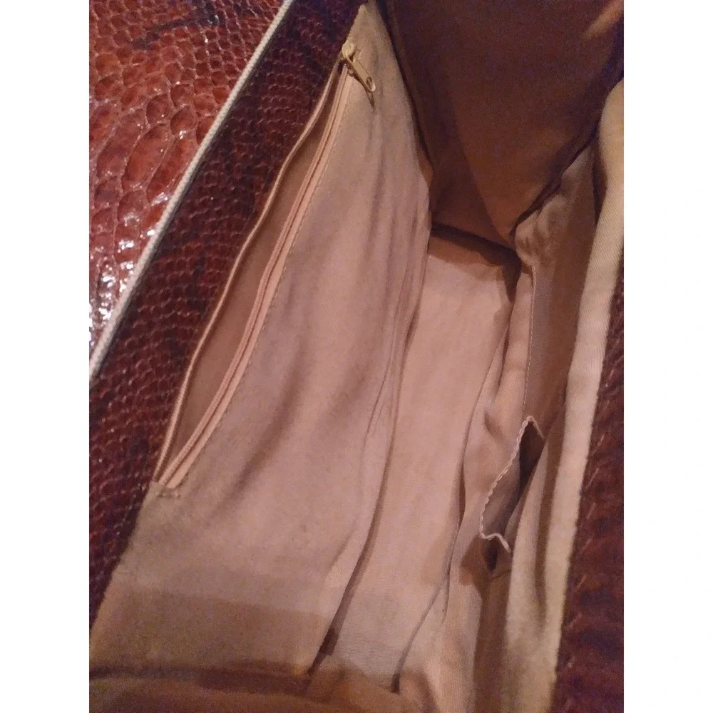 DOLCE &‎ GABBANA Snakeskin Print Satchel Handbag Brown Trim Card Case